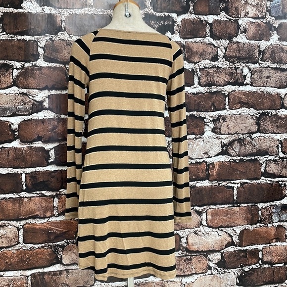 Ella Moss Tunic Top Hi Low T-Shirt Stripes Brown Black Gold Size Small - Picture 9 of 12